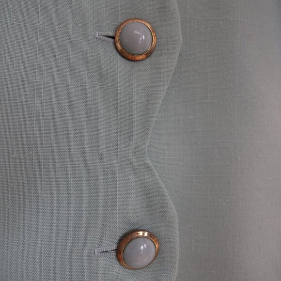 Vintage 1980s Mint Sage Green Linen Dress Button Front Retro 80s Thrift Dresses - Picture 9 of 12